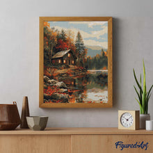 Cargar imagen en el visor de la galería, Diamond Painting - Cabaña Acogedora junto al Lago Otoñal