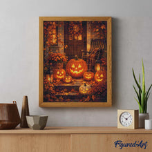 Cargar imagen en el visor de la galería, Diamond Painting - Calabaza de Halloween iluminada en el porche