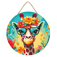 Cargar imagen en el visor de la galería, Diamond Painting en Disco de Madera - Jirafa de fantasía y flores