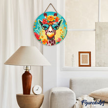 Cargar imagen en el visor de la galería, Diamond Painting en Disco de Madera - Jirafa de fantasía y flores