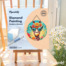 Cargar imagen en el visor de la galería, Diamond Painting en Disco de Madera - Jirafa de fantasía y flores