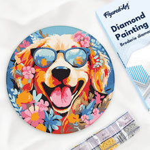 Cargar imagen en el visor de la galería, Diamond Painting en Disco de Madera - Perro de fantasía y flores