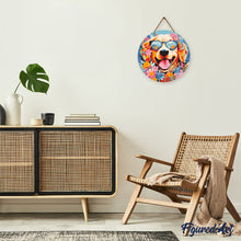 Cargar imagen en el visor de la galería, Diamond Painting en Disco de Madera - Perro de fantasía y flores