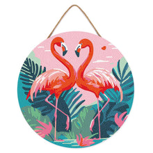 Cargar imagen en el visor de la galería, Diamond Painting en Disco de Madera - Flamencos Tropicales