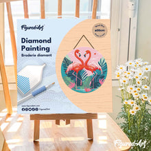 Cargar imagen en el visor de la galería, Diamond Painting en Disco de Madera - Flamencos Tropicales