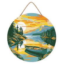 Cargar imagen en el visor de la galería, Diamond Painting en Disco de Madera - Canoa en lago de montaña