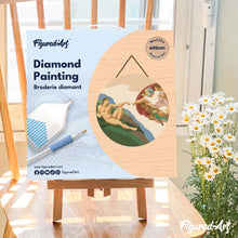Cargar imagen en el visor de la galería, Diamond Painting en Disco de Madera - La creación de Adán - Miguel Ángel