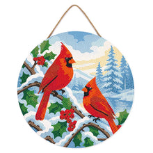 Cargar imagen en el visor de la galería, Diamond Painting en Disco de Madera - Cardenales de invierno