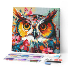 Cargar imagen en el visor de la galería, Mini Diamond Painting 25x25cm - Búho Fantasía con Flores