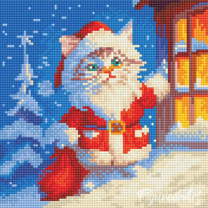 Mini Diamond Painting 25x25cm - Gatito de Papá Noel