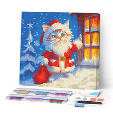 Cargar imagen en el visor de la galería, Mini Diamond Painting 25x25cm - Gatito de Papá Noel