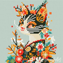 Cargar imagen en el visor de la galería, Mini Diamond Painting 25x25cm - Gata Floral en Kimono