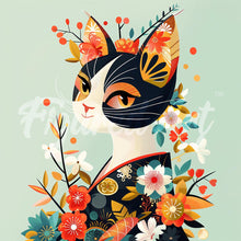 Cargar imagen en el visor de la galería, Mini Diamond Painting 25x25cm - Gata Floral en Kimono