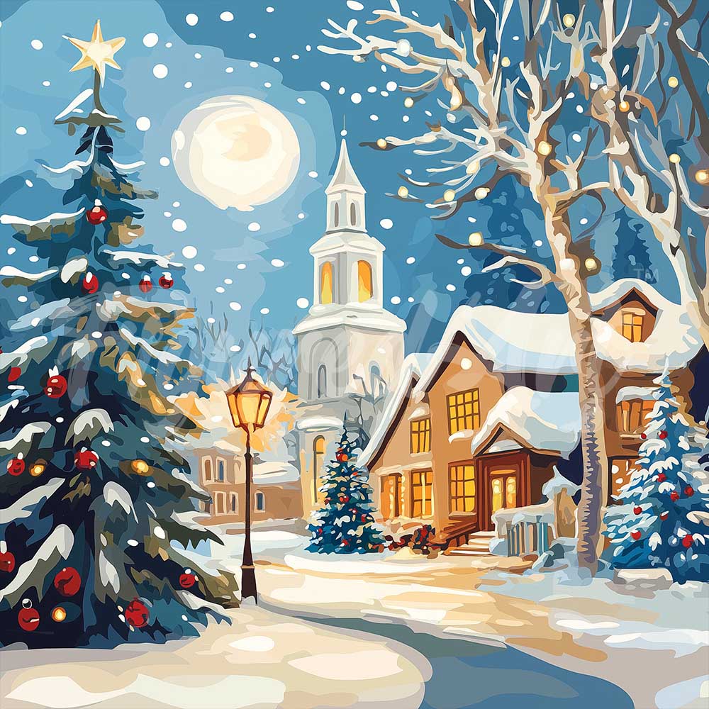 Mini Diamond Painting 25x25cm - Calle navideña nevada