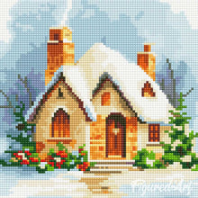 Cargar imagen en el visor de la galería, Mini Diamond Painting 25x25cm - Casa de ladrillo en invierno