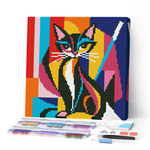 Cargar imagen en el visor de la galería, Pintar por numeros Figured'Art - Mini Diamond Painting 25x25cm - Gato Abstracto Audaz