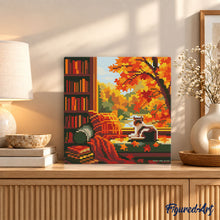 Cargar imagen en el visor de la galería, Mini Diamond Painting 25x25cm - Vista otoñal del gato
