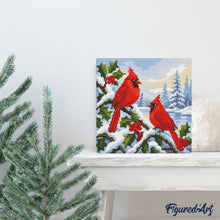 Cargar imagen en el visor de la galería, Mini Diamond Painting 25x25cm - Cardenales de invierno