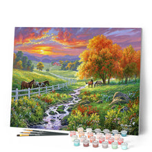 Cargar imagen en el visor de la galería, Pintar Por Números - Pradera soleada - Figuredart - Intermedio Paisajes Animales Caballos Novedades