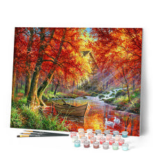 Cargar imagen en el visor de la galería, Pintar Por Números - Río de otoño y barco - Figuredart - Avanzado Paisajes Bosque Novedades