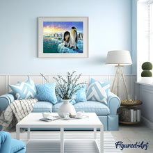 Cargar imagen en el visor de la galería, Pintar por números Pingüinos en la banquisa Figured'Art Intermedio Novedades Animales Pingüinos Paisajes