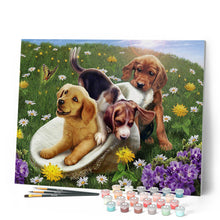 Cargar imagen en el visor de la galería, Pintar por números Juegos con amigos Figured'Art Intermedio Novedades Animales Perros Flores