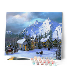 Cargar imagen en el visor de la galería, Pintar por números Navidad en los Alpes Figured'Art Intermedio Novedades Paisajes Montañas