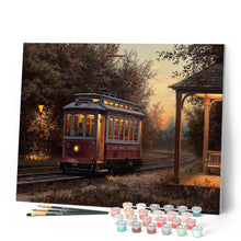 Cargar imagen en el visor de la galería, Pintar por números Estación de tranvía Figured'Art Intermedio Novedades Ciudades Paisajes