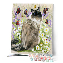 Cargar imagen en el visor de la galería, Pintar por números Descubrimiento de mariposas Figured'Art Intermedio Novedades Animales Gatos Mariposas Flores