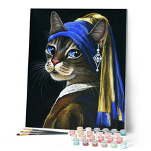 Cargar imagen en el visor de la galería, Pintar por números El joven gatito con la perla Figured'Art Intermedio Novedades Animales Gatos Reproducción de obras de arte