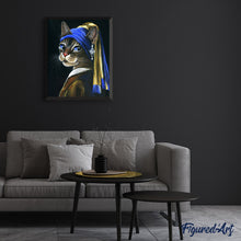 Cargar imagen en el visor de la galería, Pintar por números El joven gatito con la perla Figured'Art Intermedio Novedades Animales Gatos Reproducción de obras de arte