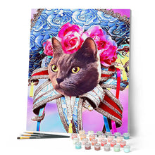 Cargar imagen en el visor de la galería, Pintar por números Gato mardigras Figured'Art Intermedio Novedades Animales Gatos Flores