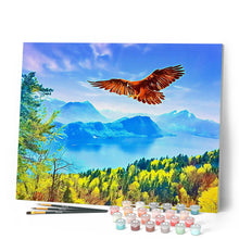 Cargar imagen en el visor de la galería, Pintar por números Águila y paisaje de Suiza. Figured'Art Intermedio Novedades Paisajes Animales Pájaros Aguilas
