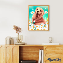 Cargar imagen en el visor de la galería, Pintar por números Golden retriever Figured'Art Fácil Novedades Animales Perros Flores