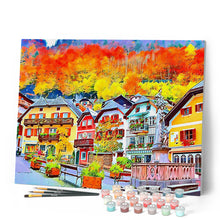 Cargar imagen en el visor de la galería, Pintar por números Un colorido pueblo suizo Figured'Art Avanzado Novedades Paisajes Ciudades