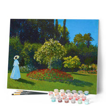 Cargar imagen en el visor de la galería, Dama en blanco en el jardín - Monet
