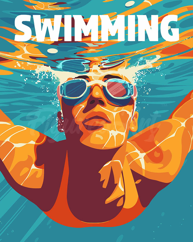 Pintar por numeros Figured'Art - Póster Deportivo de Natación