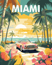 Cargar imagen en el visor de la galería, Pintar por numeros Figured&#39;Art - Póster de viaje atardecer en Miami