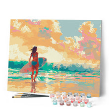 Cargar imagen en el visor de la galería, Chica surfista al amanecer