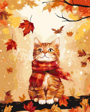 Pintar por numeros Figured'Art - Gato acogedor de otoño