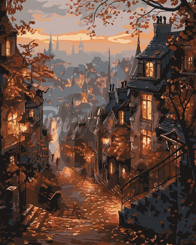 Pintar por numeros Figured'Art - Calle otoñal en el casco antiguo