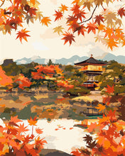 Cargar imagen en el visor de la galería, Pintar por numeros Figured'Art - Templo japonés junto al lago en otoño