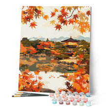 Cargar imagen en el visor de la galería, Templo japonés junto al lago en otoño