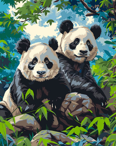 Pintar por numeros Figured'Art - Gemelos de Panda Gigante