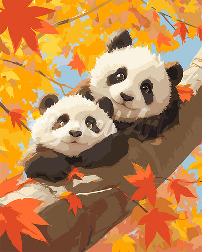 Pintar por numeros Figured'Art - Cachorros de Panda en Otoño