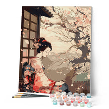 Cargar imagen en el visor de la galería, Dama con Kimono Vintage y Sakura