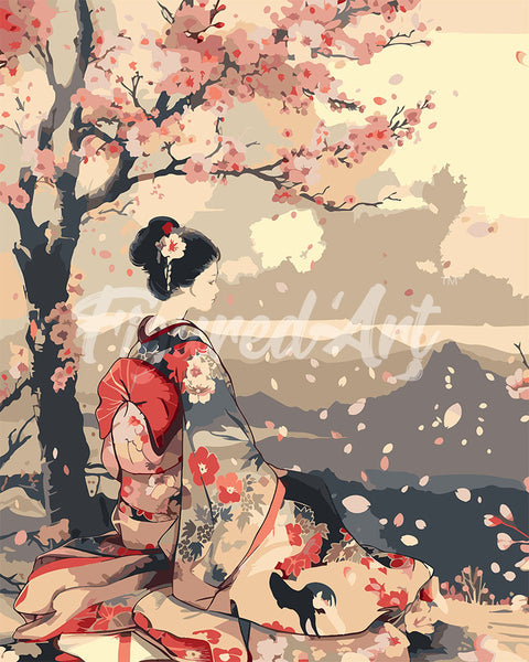Pintar por numeros - Japonesa Vintage bajo Cerezo en Flor