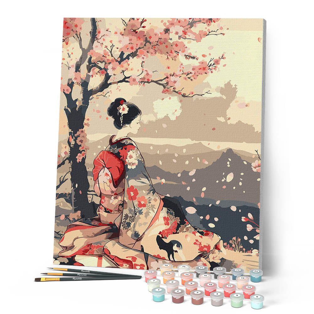 Pintar por numeros - Japonesa Vintage bajo Cerezo en Flor
