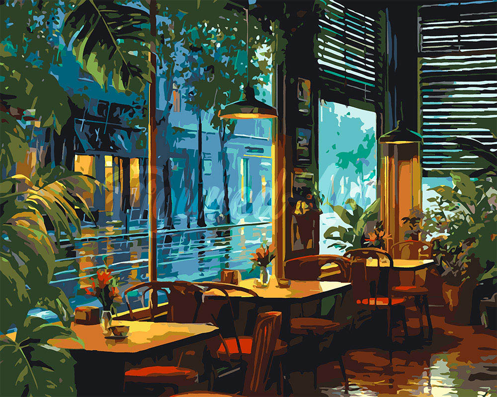 Pintar por numeros Figured'Art - Cafetería Día Lluvioso
