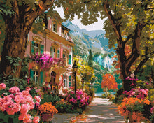 Cargar imagen en el visor de la galería, Pintar por numeros Figured'Art - Villa en Flor junto al Lago